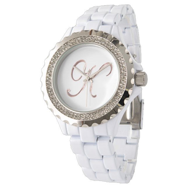 Elegante Monogram K Rose Gold Armbanduhr (Schrägansicht)