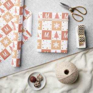 Elegante Monogram Kupfer Rose Gold & Pink Weihnach Geschenkpapier
