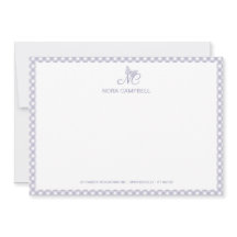 Elegante Monogram Lavender Gingham Note Card