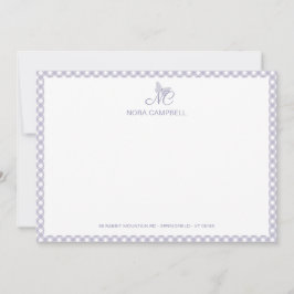 Elegante Monogram Lavender Gingham Note Card Mitteilungskarte