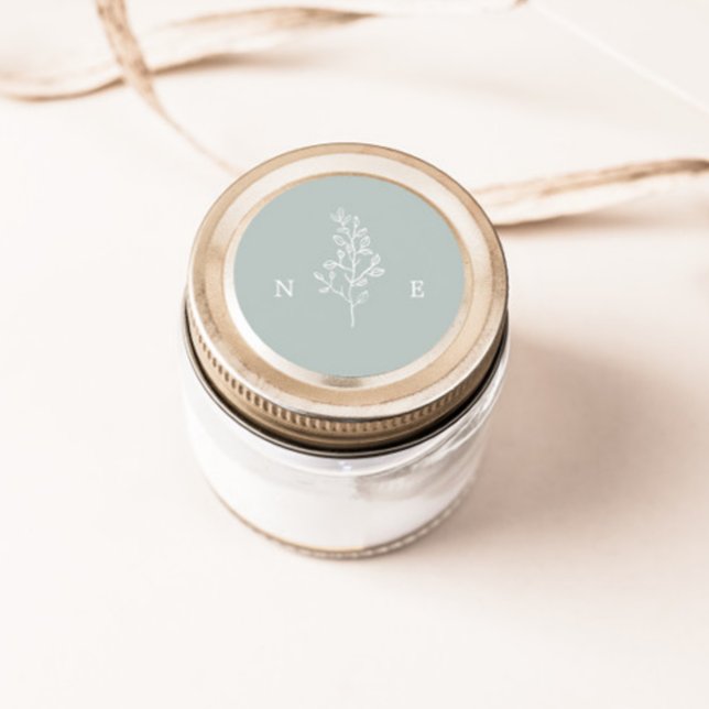 Elegante Monogram Leaf Sage Green Wedding Runder Aufkleber (Von Creator hochgeladen)