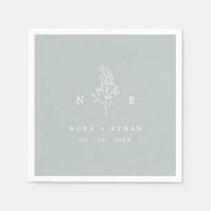 Elegante Monogram Leaf Sage Green Wedding Serviette