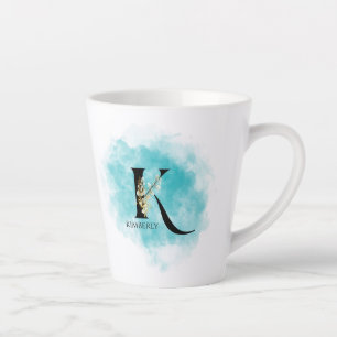 Elegante Monogram Letter K Aquamarin Gold Blume Milchtasse