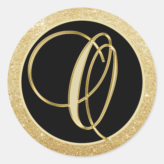 Elegante Monogram Letter O Black Gold Glitzer Sieg Runder Aufkleber (Vorderseite)