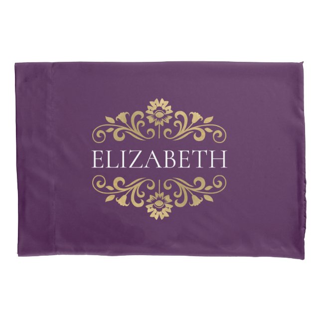 Elegante Monogram Lila Gold Pillow Case Kissenbezug (Vorderseite)