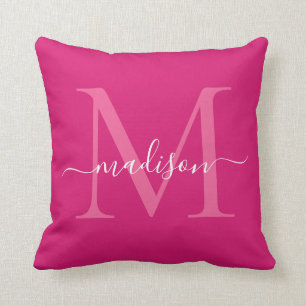 Elegante Monogram Magenta Pink Stilvolle Girly Scr Kissen
