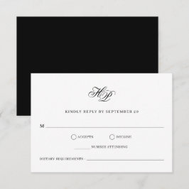 Elegante Monogram Minimal Black & White Wedding RSVP Karte