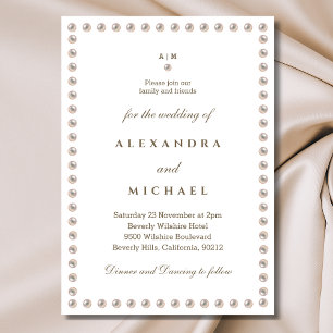 Elegante Monogram Minimalistisch Pearl Wedding Einladung