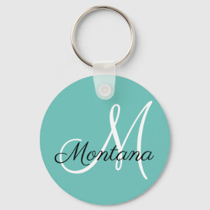 Elegante Monogram Modern Green Blue White Schlüsselanhänger
