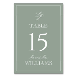 Elegante Monogram Modern Script Sage Green Wedding Tischnummer