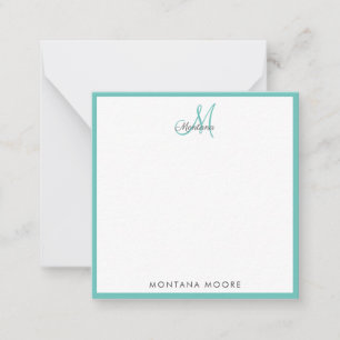 Elegante Monogram Modern Simple Girly Aquamarin Mitteilungskarte