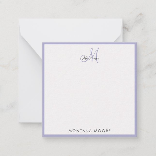 Elegante Monogram Modern Simple Girly Peri Lila Mitteilungskarte (Vorderseite)