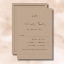 Elegante Monogram Modern Taupe Wedding RSVP Card