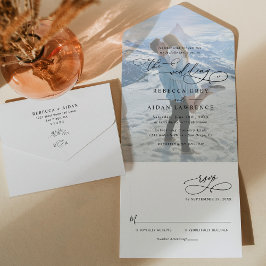 Elegante Monogram Moderne Foto Hochzeit All In One Einladung