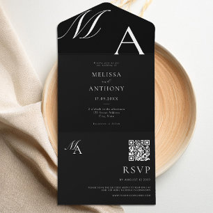 Elegante Monogram Moderne Minimalistische Hochzeit All In One Einladung