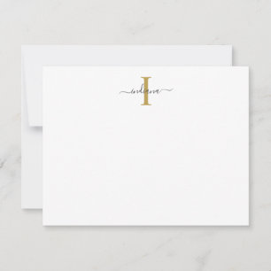 Elegante Monogram Modernes Script Gold Gray Mitteilungskarte