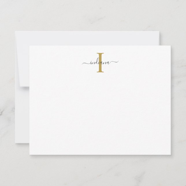 Elegante Monogram Modernes Script Gold Gray Mitteilungskarte (Vorderseite)