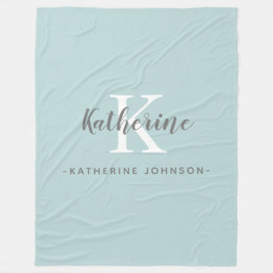 Elegante Monogram Name Blue Fleece Blanket