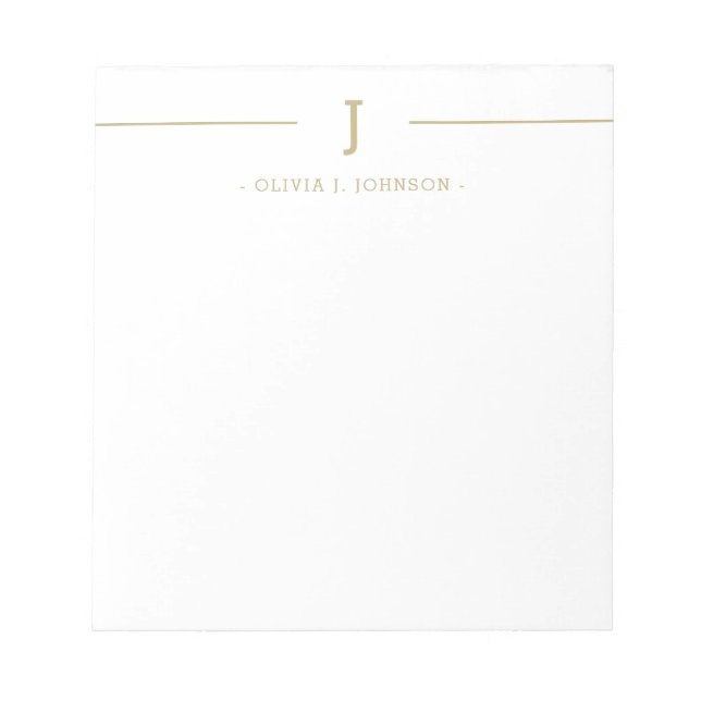 Elegante Monogram Name Gold White Notepad Notizblock (Vorderseite)