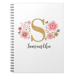 Elegante Monogram Name Pink White Floral Office Notizblock