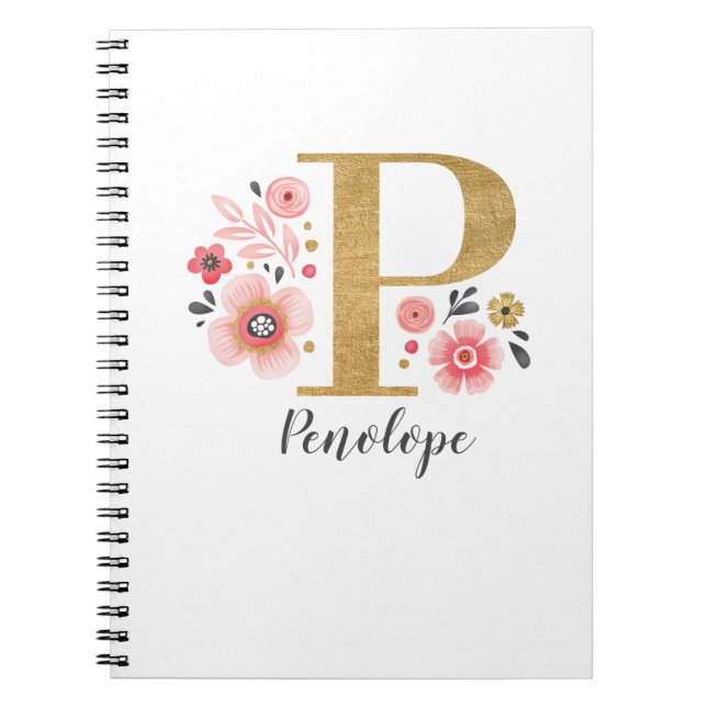 Elegante Monogram Name Pink White Floral Office Notizblock (Vorderseite)