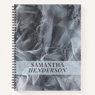 Elegante Monogram Name Tulle Toile Black Gray Notizbuch