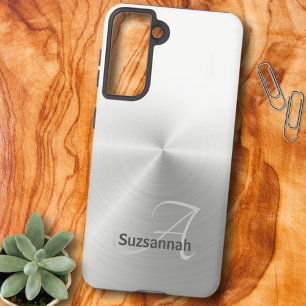 Elegante Monogram Name White Ombre Imitate Metal Samsung Galaxy Hülle