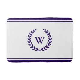 Elegante Monogram Navy Blue on White Bath Mat Badematte