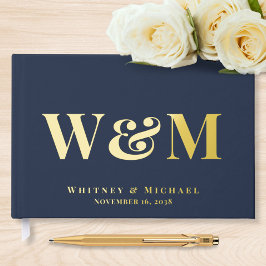Elegante Monogram Navy Blue Wedding Gästebuch