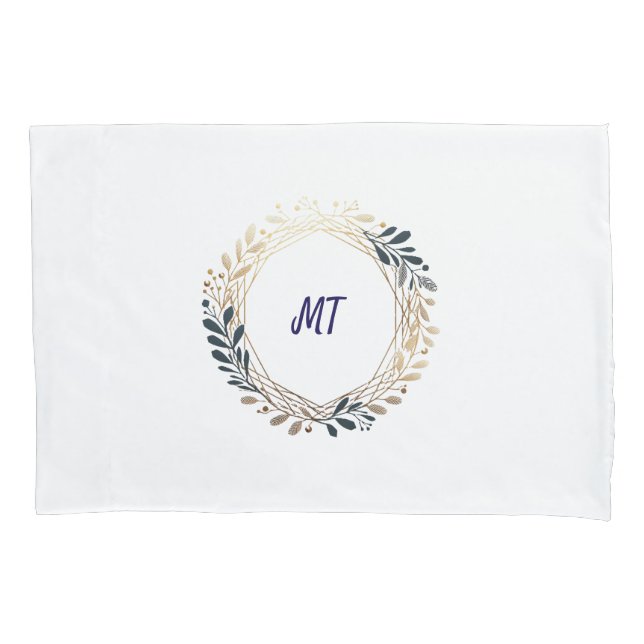 Elegante Monogram Navy und Gold Kranz Kissenbezug (Vorderseite)