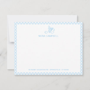 Elegante Monogram Niedlich Baby Blue Gingham Karo Mitteilungskarte