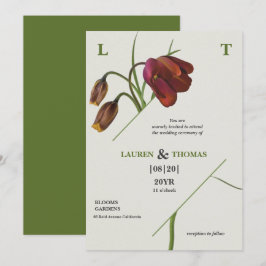 Elegante Monogram Papaya Whip Bloom Tulips Wedding Einladung