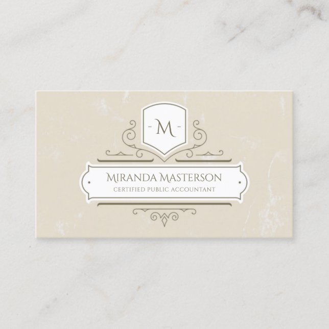 Elegante Monogram Parchment Logo Public Accountant Visitenkarte (Vorderseite)