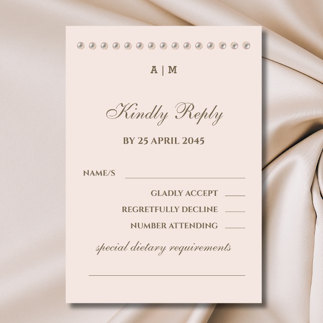 Elegante Monogram Pearl Wedding RSVP Card Karte (Von Creator hochgeladen)