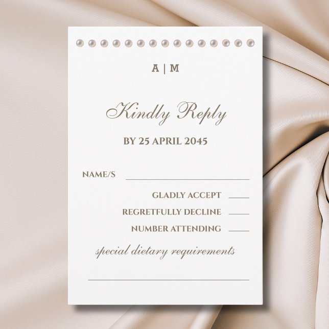 Elegante Monogram Pearl Wedding RSVP Card Karte (Von Creator hochgeladen)