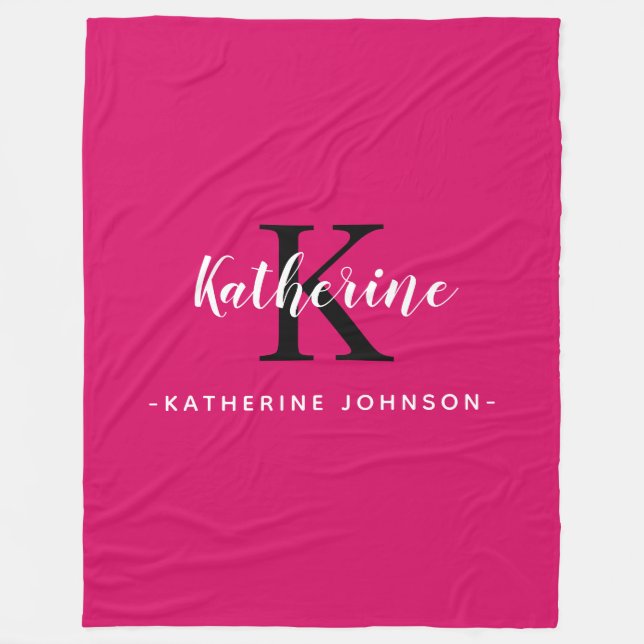 Elegante Monogram Pink Fleece Blanket (Vorderseite)