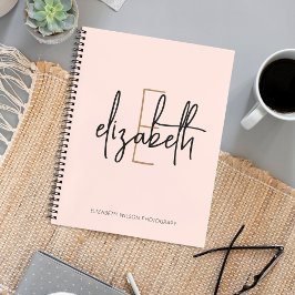 Elegante Monogram Pink Gold Script Business School Notizbuch