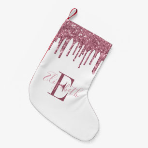 Elegante Monogram Pink Imitats Glitzer Tropfen Kleiner Weihnachtsstrumpf