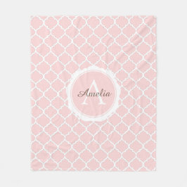 Elegante Monogram Pink White Modern Script Fleecedecke