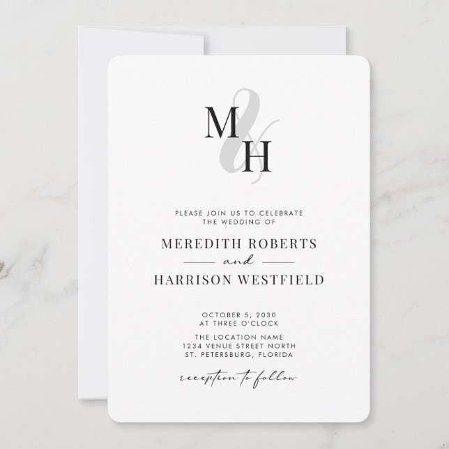 Elegante Monogram QR Code UAWG Minimalistisch Wedd Einladung (Vorderseite)