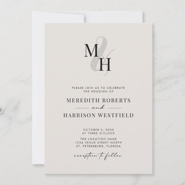 Elegante Monogram QR Code UAWG Minimalistisch Wedd Einladung (Vorderseite)
