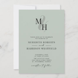 Elegante Monogram QR Code UAWG Sage Green Wedding Einladung