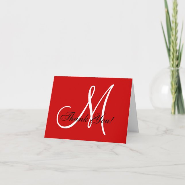 Elegante Monogram Red Dankeschön Card Dankeskarte (Vorderseite)