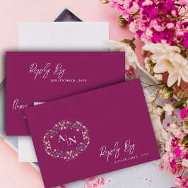 Elegante Monogram Red Intricate Floral Wedding RSVP Karte