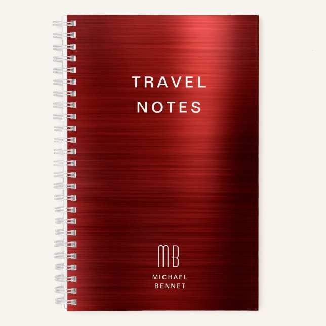 Elegante Monogram Red Travel Notizbuch (Vorderseite)
