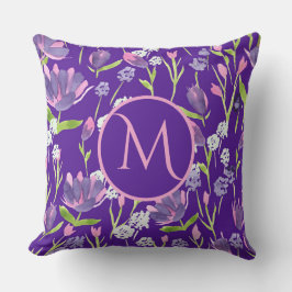 Elegante Monogram Romantische Lila Weibchenblume Kissen