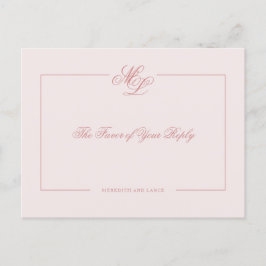 Elegante Monogram Rose Blush Script-Antwort auf Ho Einladungspostkarte