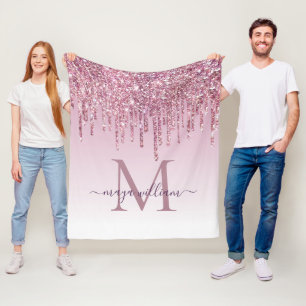 Elegante Monogram Rose Glitzer Tropfen Fleecedecke