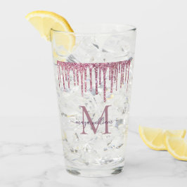 Elegante Monogram Rose Glitzer Tropfen Glas