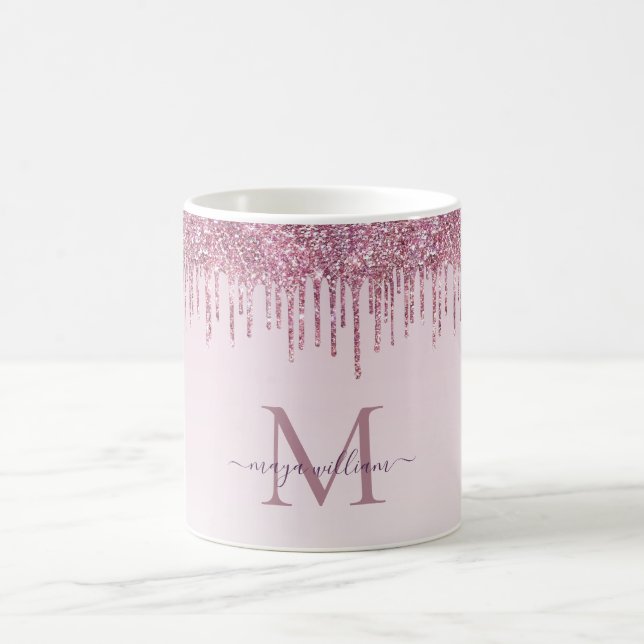 Elegante Monogram Rose Glitzer Tropfen Kaffeemasch Kaffeetasse (Mittel)